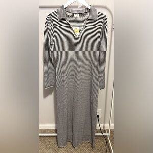 NWT Striped Black & White Collared Maxi Dress